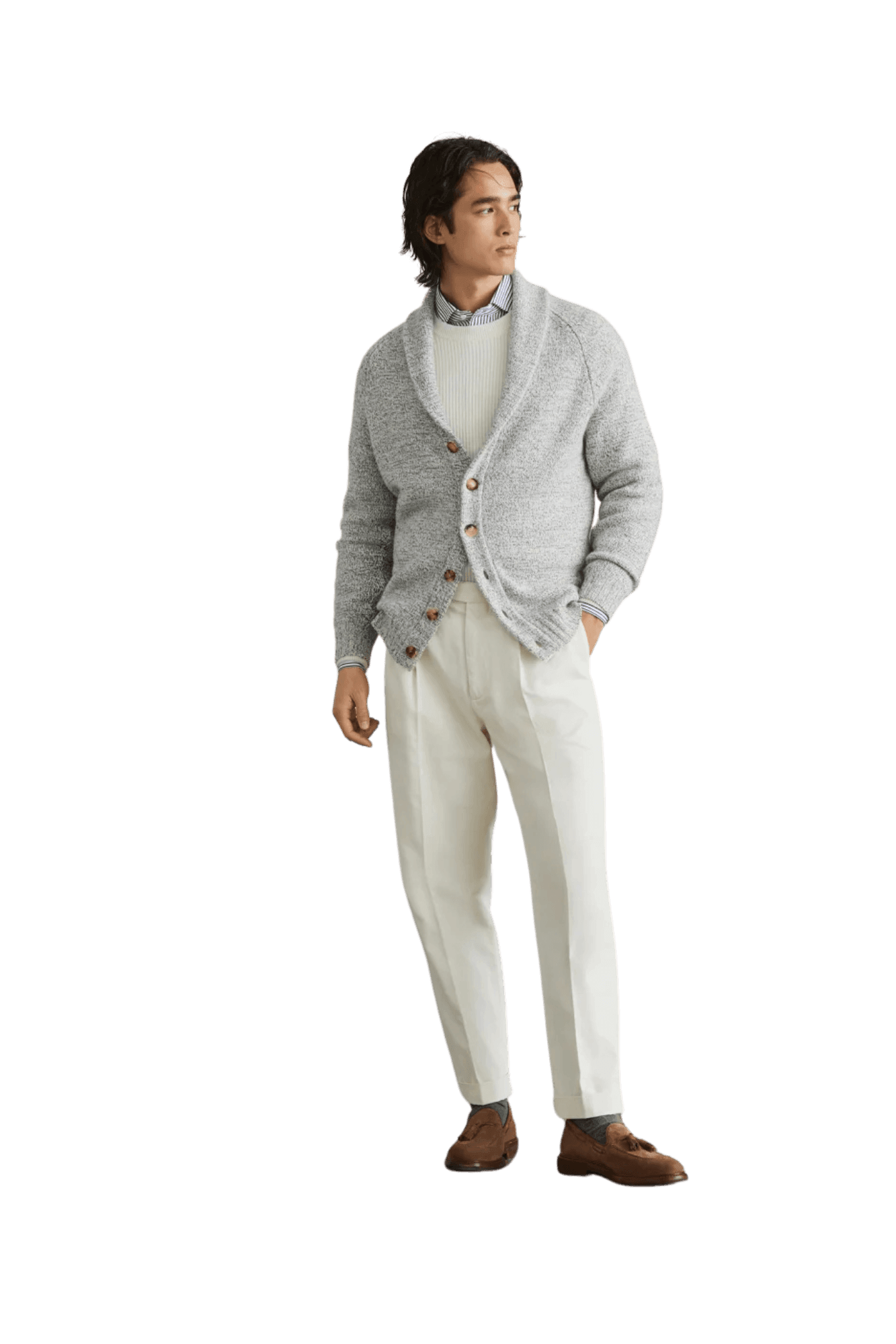 <tc>Brunello Cucinelli</tc> Suéter de cachemira con canalé inglés y mangas raglán para hombre