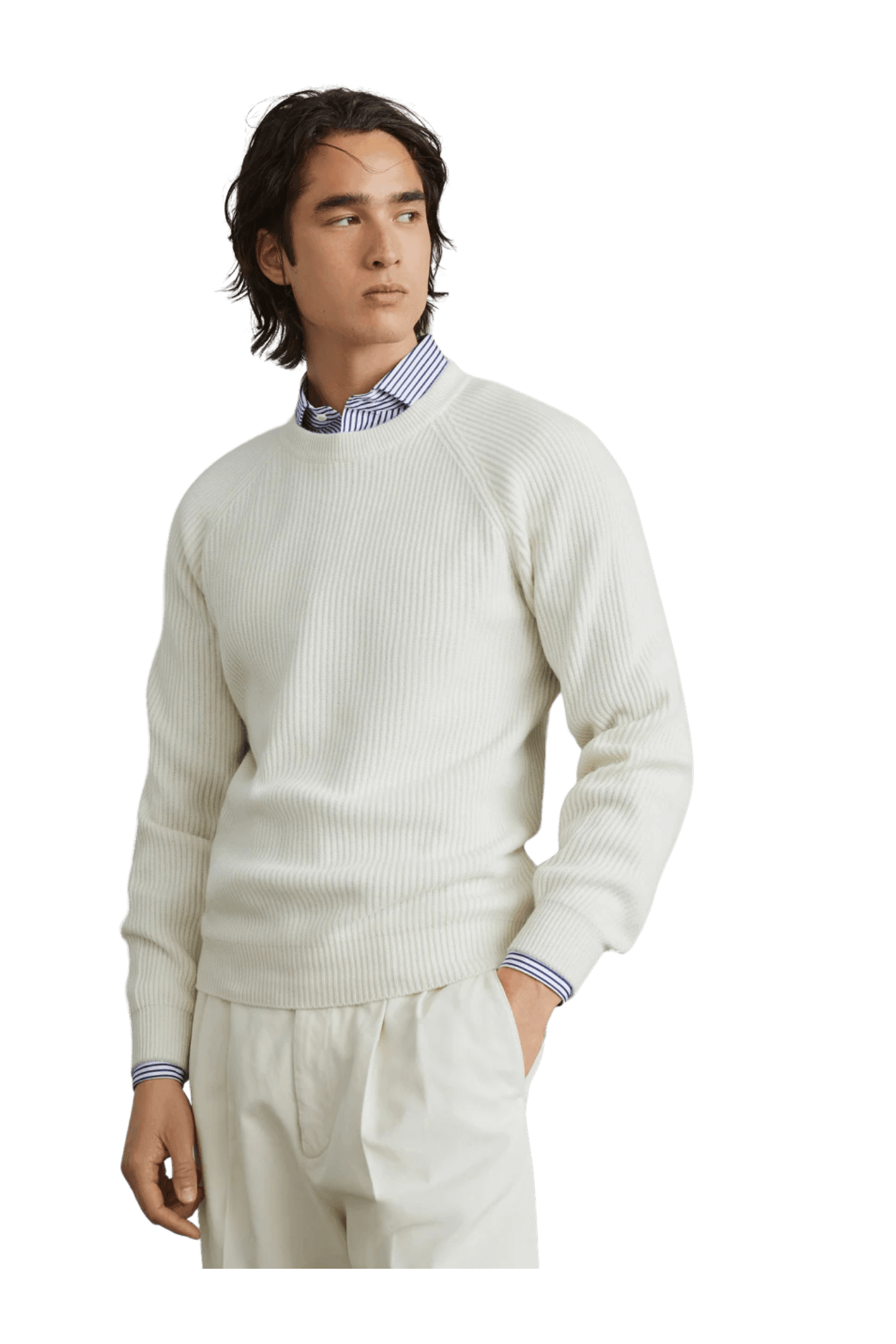 <tc>Brunello Cucinelli</tc> Suéter de cachemira con canalé inglés y mangas raglán para hombre
