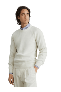 <tc>Brunello Cucinelli</tc> Suéter de cachemira con canalé inglés y mangas raglán para hombre