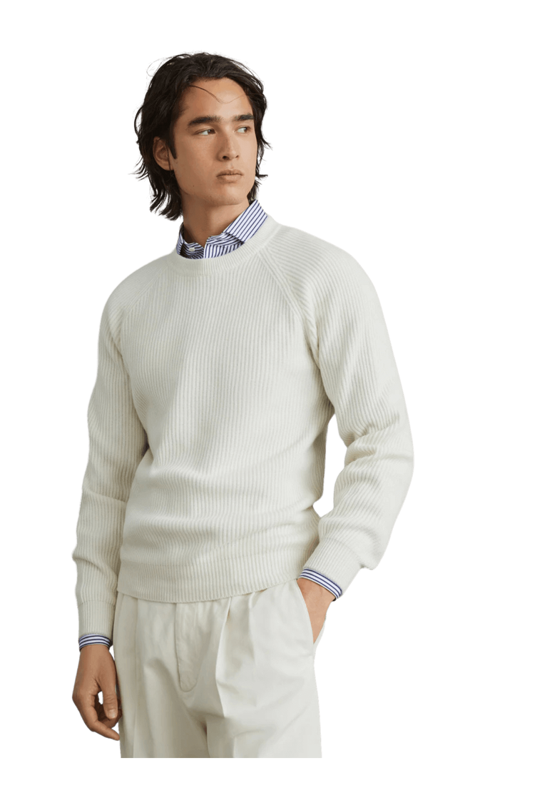 <tc>Brunello Cucinelli</tc> Suéter de cachemira con canalé inglés y mangas raglán para hombre