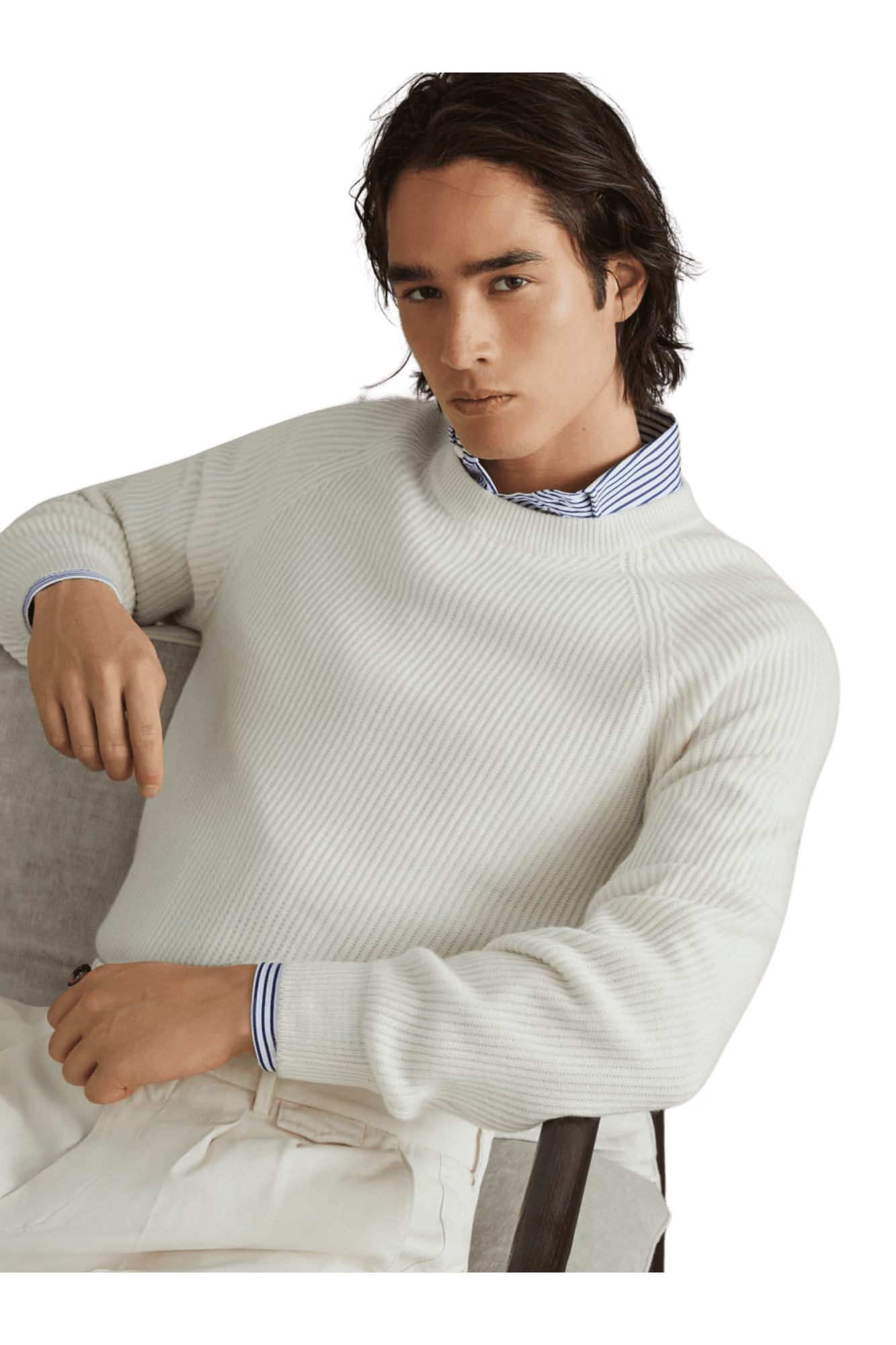 <tc>Brunello Cucinelli</tc> Suéter de cachemira con canalé inglés y mangas raglán para hombre