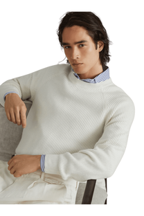 <tc>Brunello Cucinelli</tc> Suéter de cachemira con canalé inglés y mangas raglán para hombre