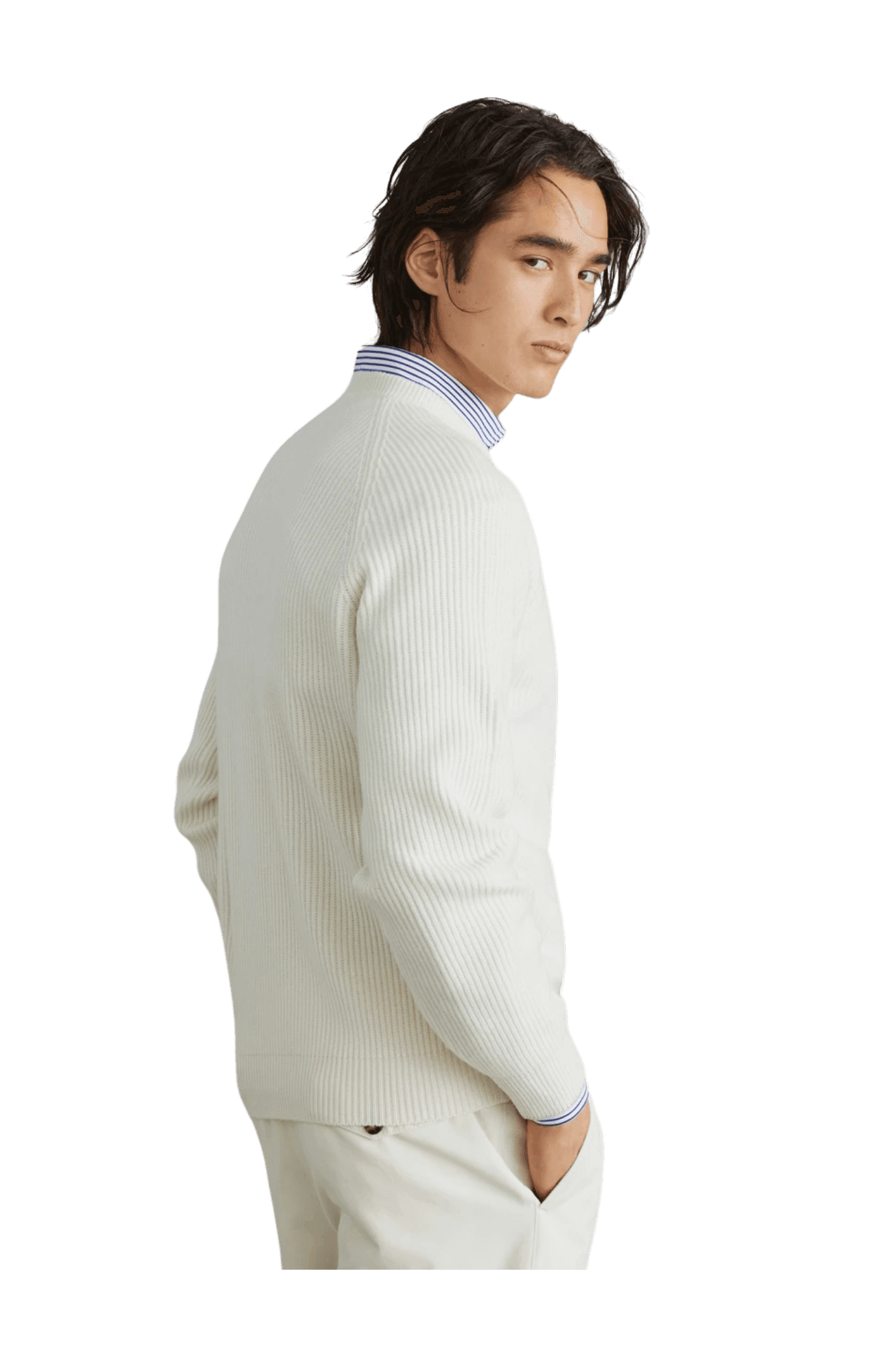 <tc>Brunello Cucinelli</tc> Suéter de cachemira con canalé inglés y mangas raglán para hombre