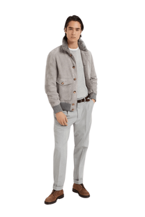 <tc>Brunello Cucinelli</tc> เสื้อสเวตเตอร์ผ้าแคชเมียร์ริบสไตล์อังกฤษสำหรับผู้ชาย