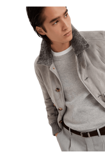 <tc>Brunello Cucinelli</tc> เสื้อสเวตเตอร์ผ้าแคชเมียร์ริบสไตล์อังกฤษสำหรับผู้ชาย