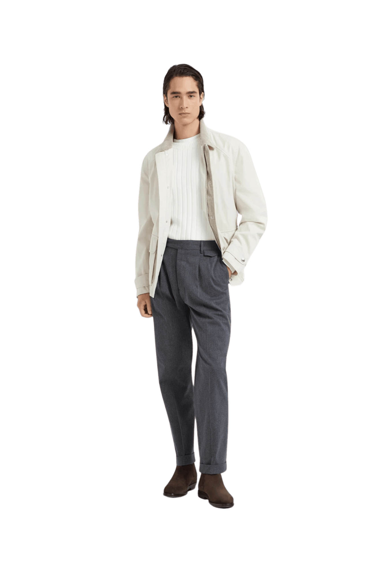<tc>Brunello Cucinelli</tc> Suéter de punto acanalado de algodón para hombre