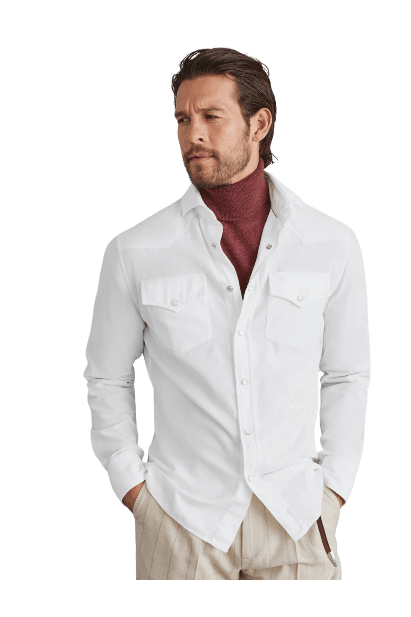 <tc>Brunello Cucinelli</tc> เสื้อเชิ้ตคาวบอยชาย ทรงเข้ารูป ย้อมสี
