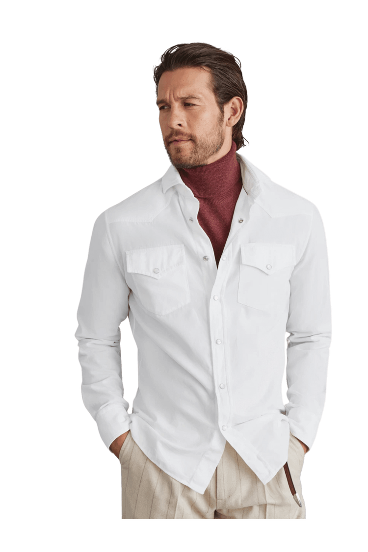 <tc>Brunello Cucinelli</tc> เสื้อเชิ้ตคาวบอยชาย ทรงเข้ารูป ย้อมสี