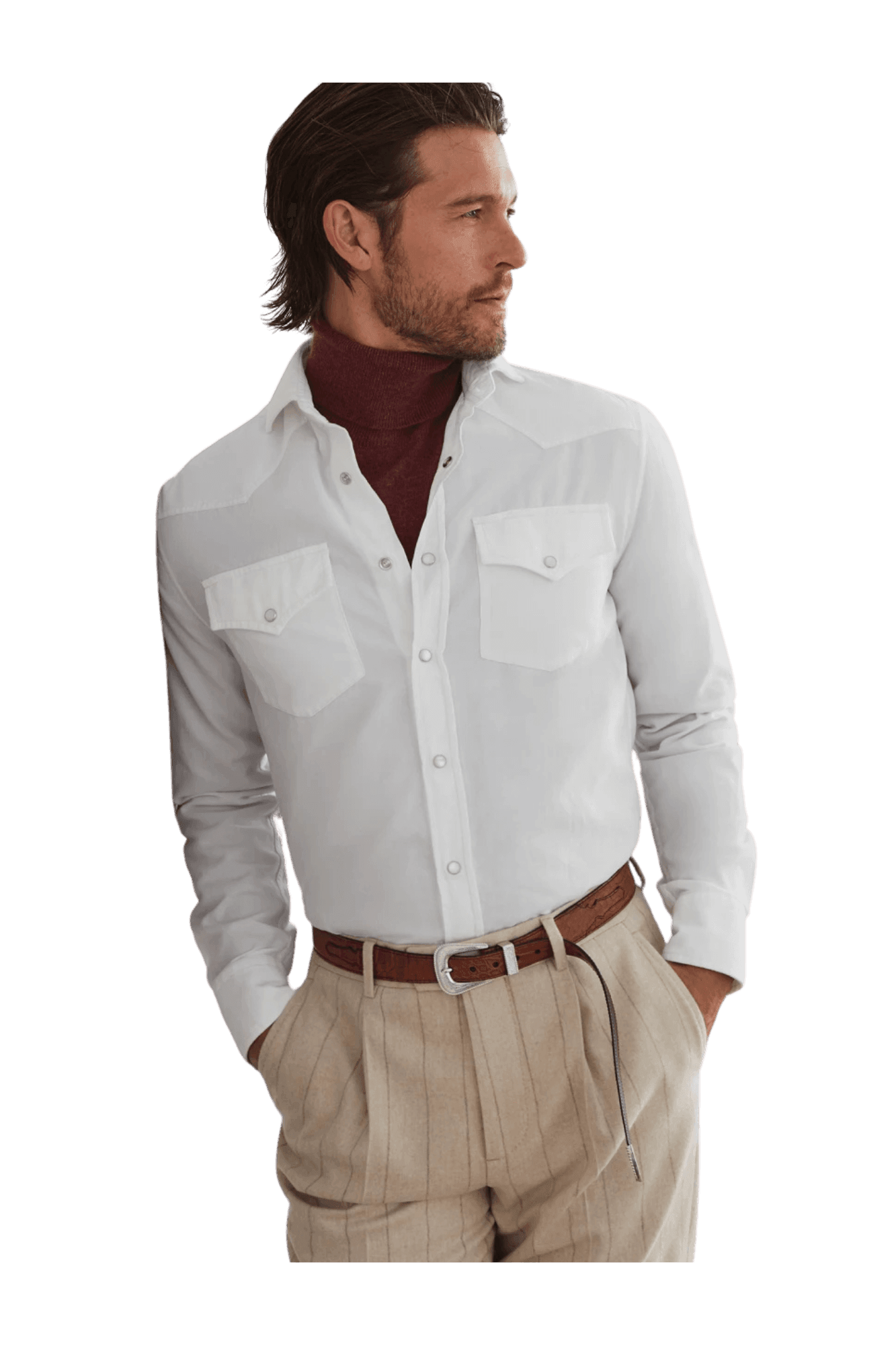 <tc>Brunello Cucinelli</tc> เสื้อเชิ้ตคาวบอยชาย ทรงเข้ารูป ย้อมสี