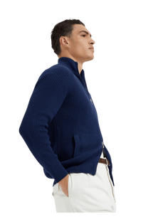 <tc>Brunello Cucinelli</tc> 男士 Malfilé 棉質英式羅紋拉鍊開襟衫