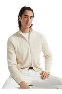 <tc>Brunello Cucinelli</tc> 男士 Malfilé 棉質英式羅紋拉鍊開襟衫