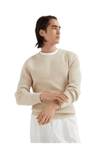 <tc>Brunello Cucinelli</tc> 男士 Malfilé 棉質英式羅紋插肩袖毛衣