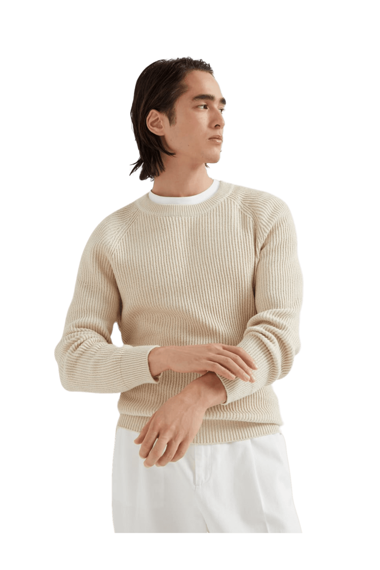 <tc>Brunello Cucinelli</tc> 男士 Malfilé 棉質英式羅紋插肩袖毛衣