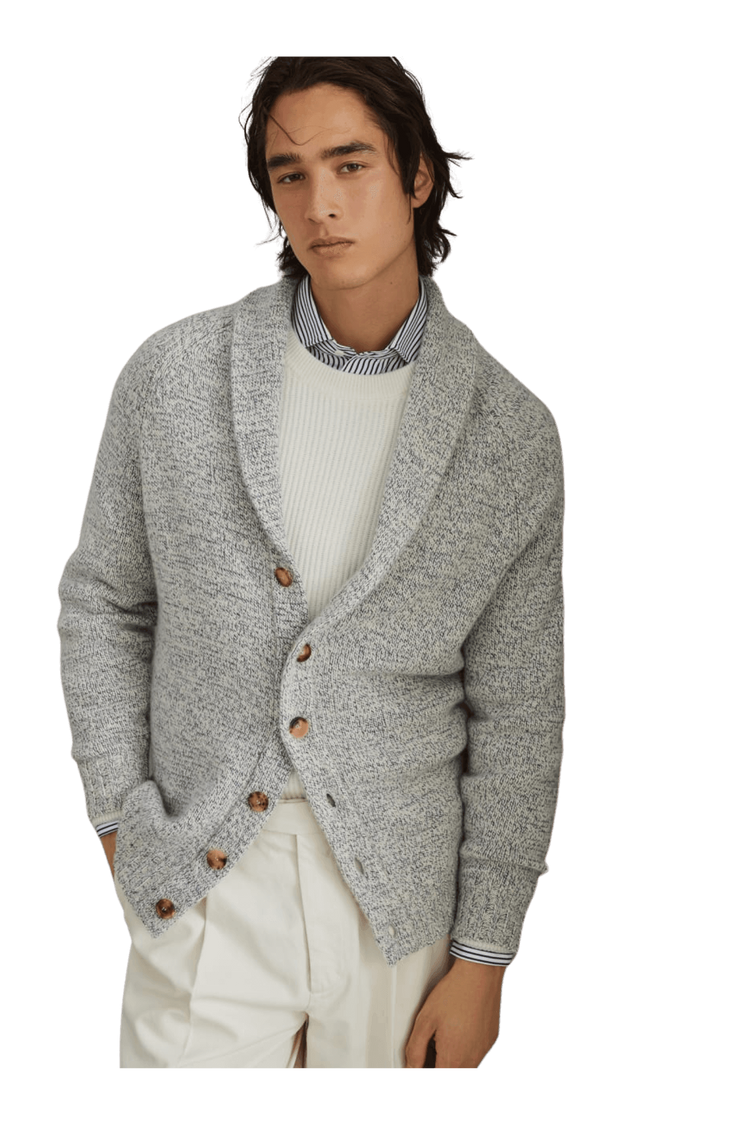 <tc>Brunello Cucinelli</tc> Cárdigan de cachemira Mouliné para hombre con mangas raglán