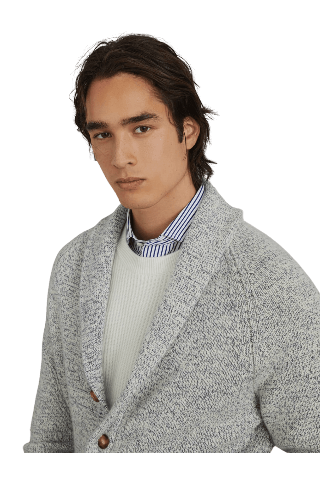 <tc>Brunello Cucinelli</tc> Cárdigan de cachemira Mouliné para hombre con mangas raglán