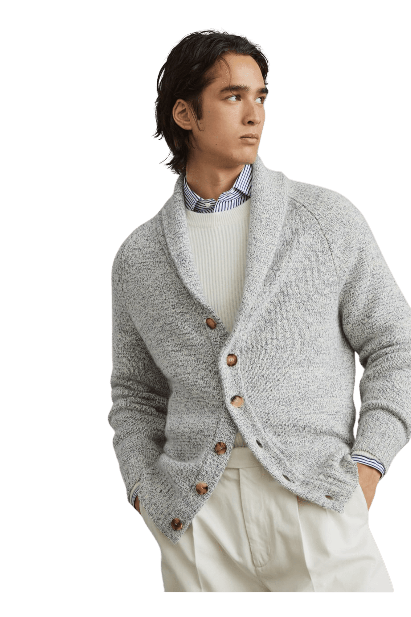 <tc>Brunello Cucinelli</tc> Cárdigan de cachemira Mouliné para hombre con mangas raglán