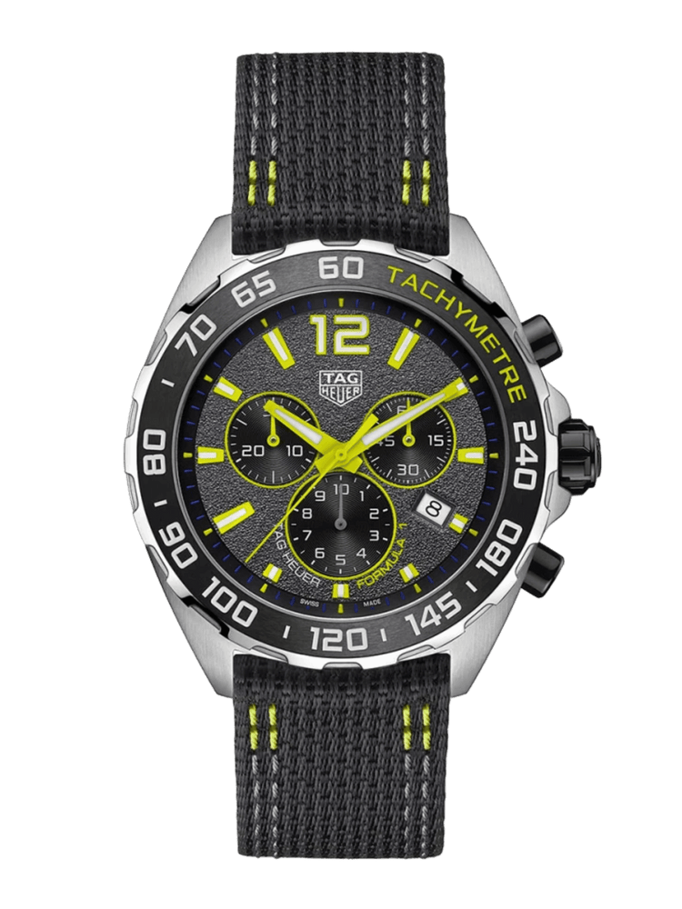 TAG Heuer Formula 1 Chronograph Grey Dial Lime-Yellow Trims Nylon Strap 43mm Men's Watch