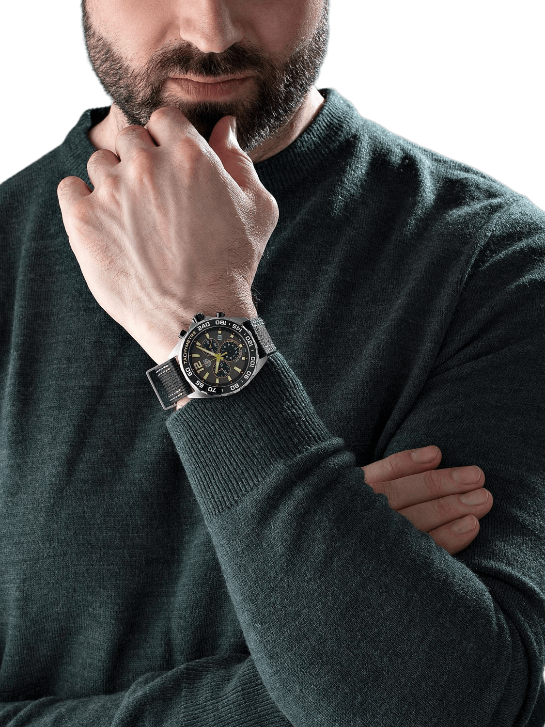 TAG Heuer Formula 1 Chronograph Grey Dial Lime-Yellow Trims Nylon Strap 43mm Men's Watch