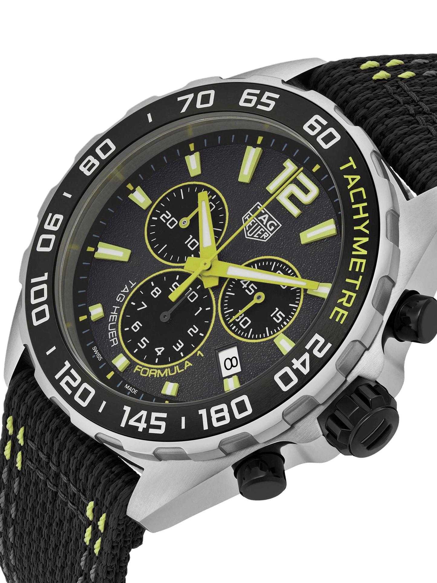 TAG Heuer Formula 1 Chronograph Grey Dial Lime-Yellow Trims Nylon Strap 43mm Men's Watch
