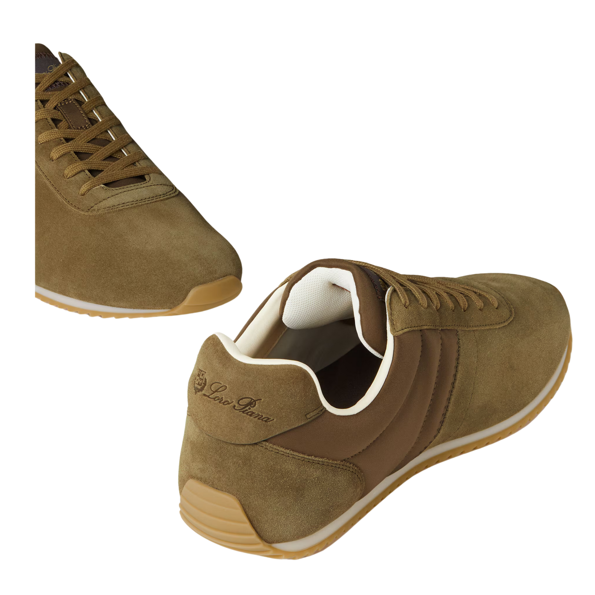 Loro Piana Men's Fast Walk Sneakers in Autunno/Planet, Angled Front and Rear View