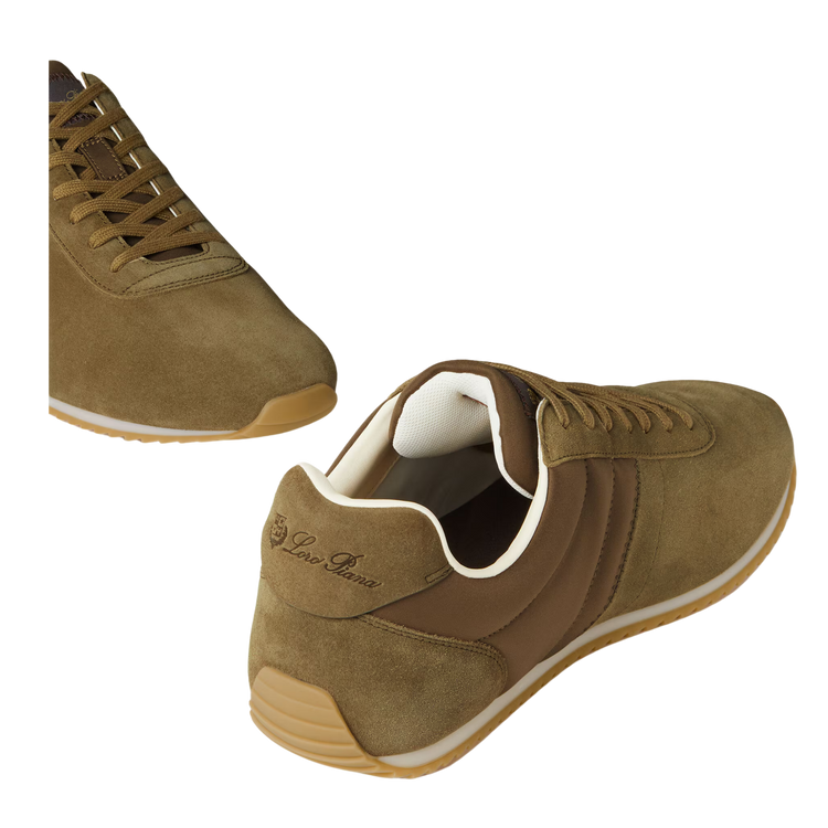 Loro Piana Men's Fast Walk Sneakers in Autunno/Planet, Angled Front and Rear View
