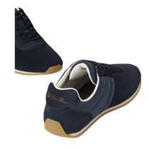 Loro Piana Men's Fast Walk Sneakers in Blue Navy, Angled Front and Rear View