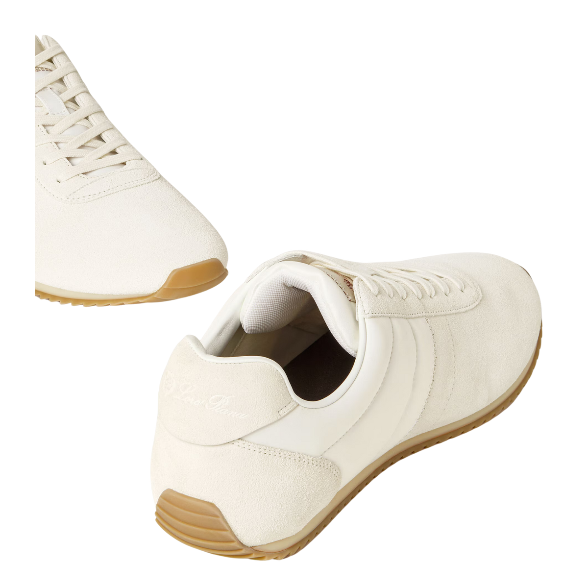 Loro Piana Men's Fast Walk Sneakers in White, Angled Front and Rear View