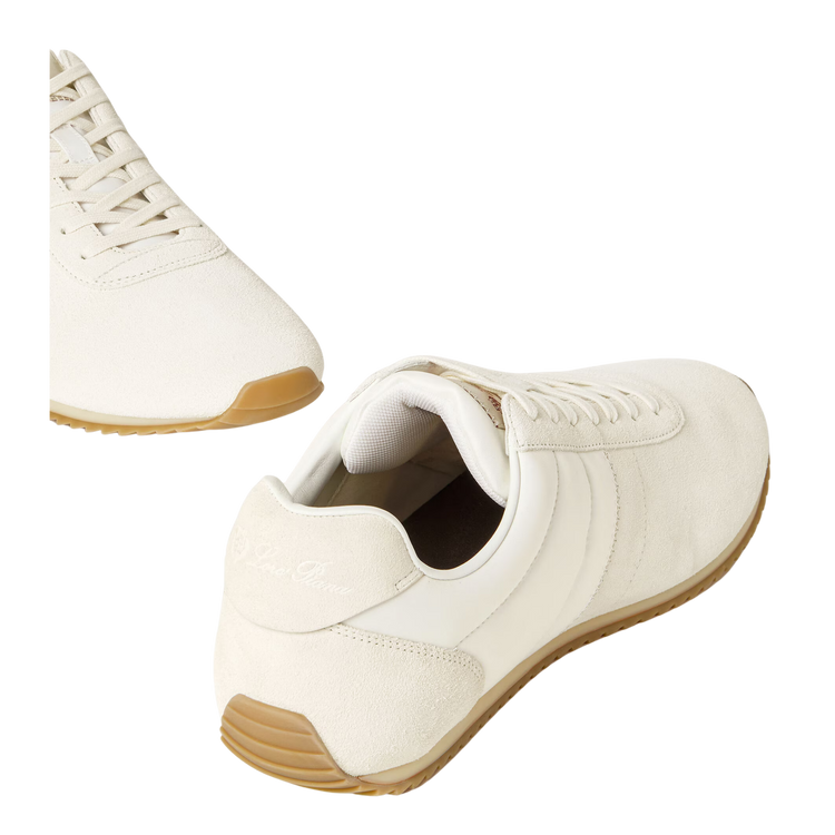 Loro Piana Men's Fast Walk Sneakers in White, Angled Front and Rear View