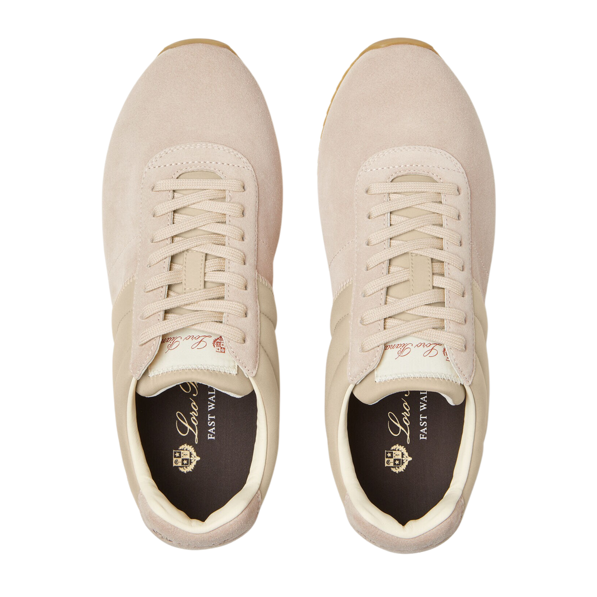 Loro Piana Women's Fast Walk Sneakers in Sand Shell/Light Rose Dust, Top View
