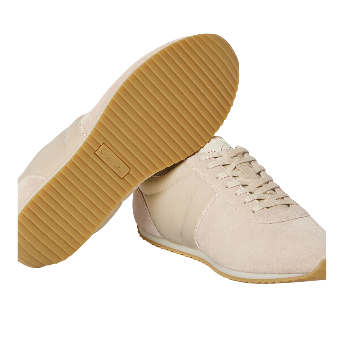 Loro Piana Women's Fast Walk Sneakers in Sand Shell/Light Rose Dust, Gum Rubber Sole View
