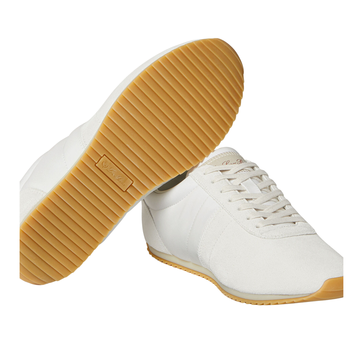 Loro Piana Women's Fast Walk Sneakers in White, Gum Rubber Sole View
