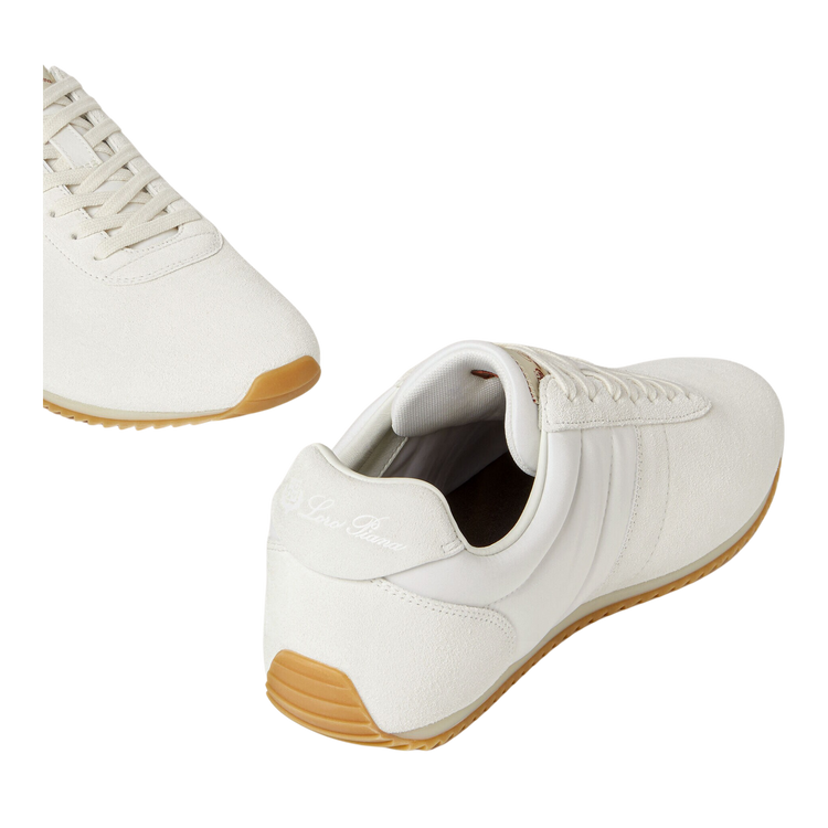 Loro Piana Women's Fast Walk Sneakers in White, Angled Front and Rear View

