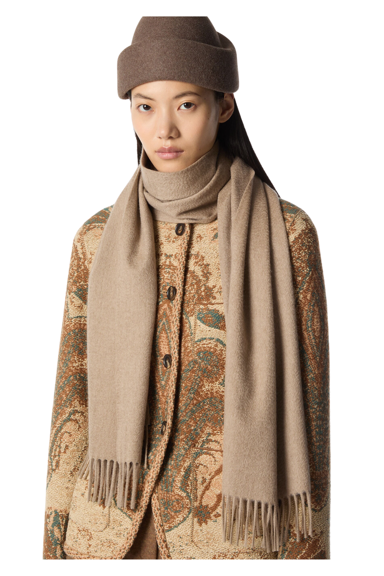 Loro Piana Grande Unita Cashmere Scarf in Desert Rose Melange, Worn by Model