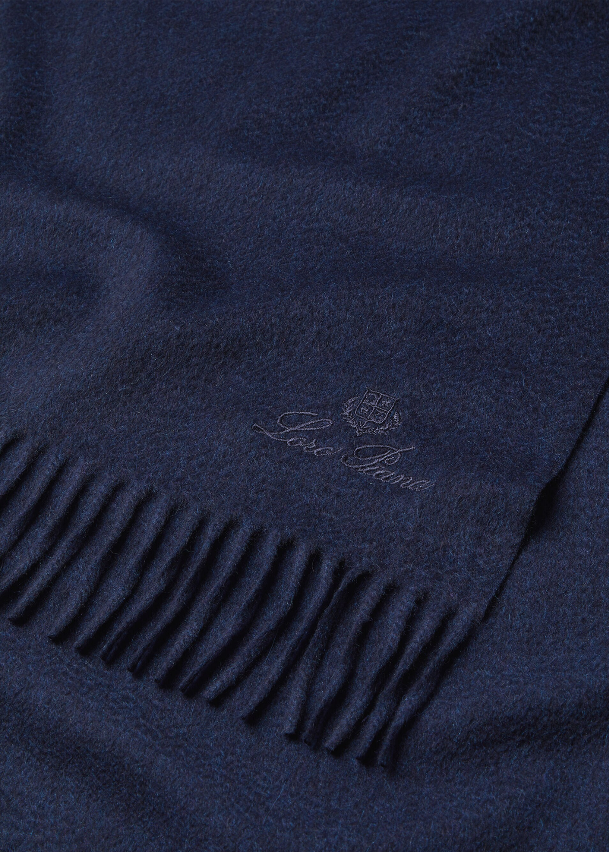 Close-Up of Loro Piana Grande Unita Cashmere Scarf in Sable Blue