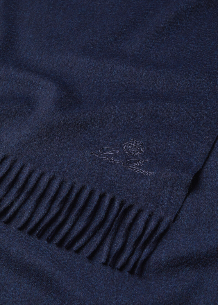 Close-Up of Loro Piana Grande Unita Cashmere Scarf in Sable Blue