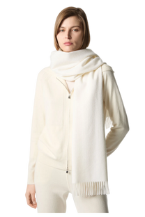 Loro Piana Grande Unita Cashmere Scarf in White, Worn by Model