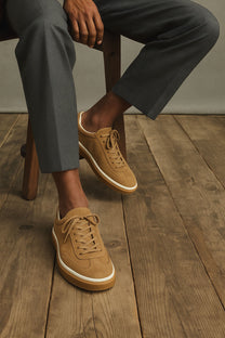 <tc>Loro Piana</tc> รองเท้าผ้าใบเทนนิสวอล์คสำหรับผู้ชาย (หนังกลับแบบผ่าหน้า)