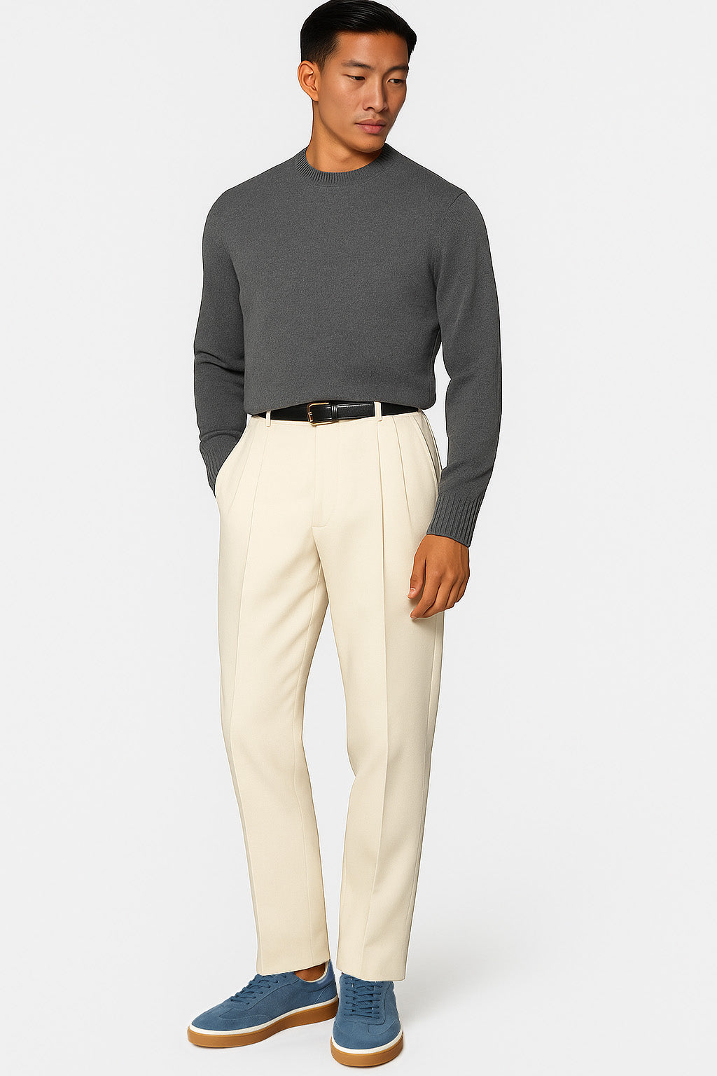 <tc>Loro Piana</tc> รองเท้าผ้าใบเทนนิสวอล์คสำหรับผู้ชาย (หนังกลับแบบผ่าหน้า)