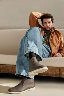 <tc>Loro Piana</tc> Botín de paseo abierto para hombre (piel de ciervo con pelo de castorino)