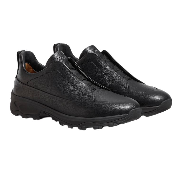 Zegna Men's Triple Stitch Monte Grained Leather Slip-On Sneakers