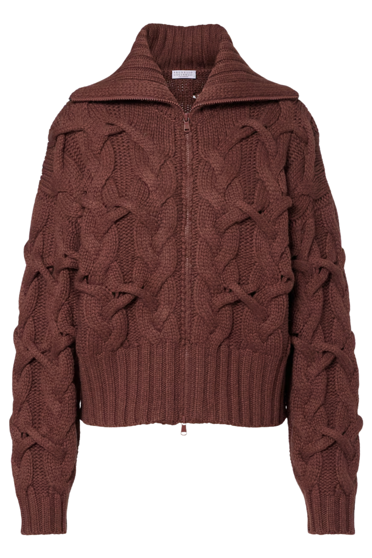 Brunello Cucinelli Women's Crisscross Cable Cardigan in Cashmere Brunello Cucinelli Women's Crisscross Cable Cardigan in Cashmere