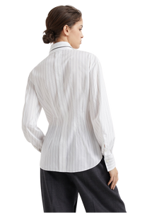Brunello Cucinelli Women's Striped Cotton and Silk Poplin Shirt with Monili