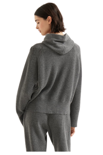 Brunello Cucinelli Women's Cashmere English Rib Hooded Sweater with Shiny Flower Embroidery