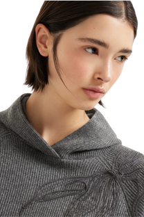 Brunello Cucinelli Women's Cashmere English Rib Hooded Sweater with Shiny Flower Embroidery