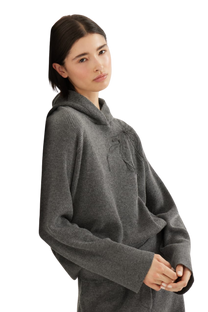 Brunello Cucinelli Women's Cashmere English Rib Hooded Sweater with Shiny Flower Embroidery