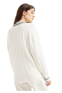 Brunello Cucinelli Women's Cotton Flat Rib Sweater with Precious Neckline