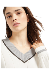 Brunello Cucinelli Women's Cotton Flat Rib Sweater with Precious Neckline