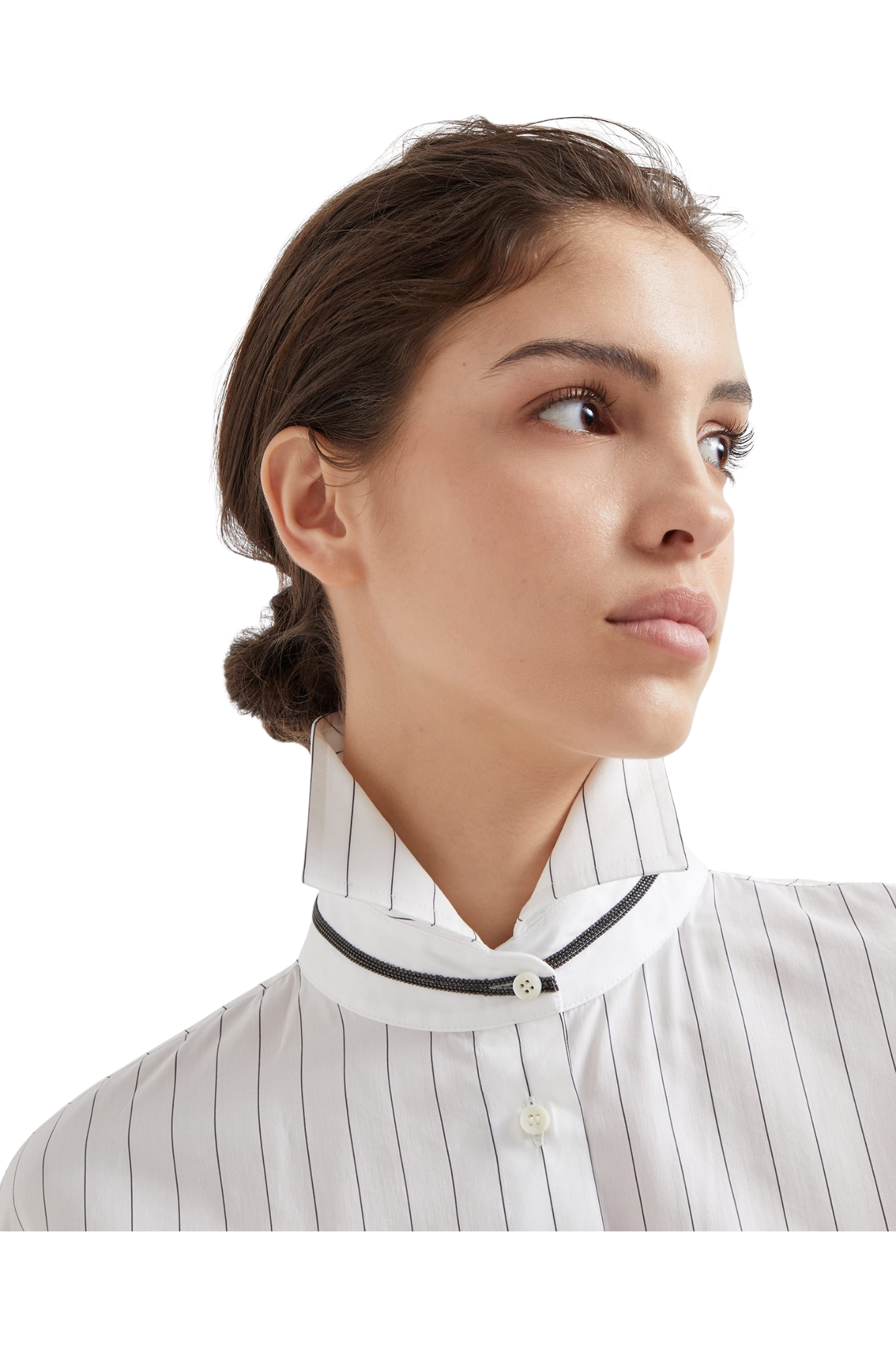 Brunello Cucinelli Women's Striped Cotton and Silk Poplin Shirt with Monili