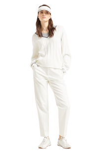 Brunello Cucinelli Women's Cotton Flat Rib Sweater with Precious Neckline