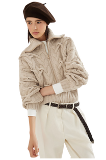 Brunello Cucinelli Women's Crisscross Cable Cardigan in Cashmere Feather Yarn